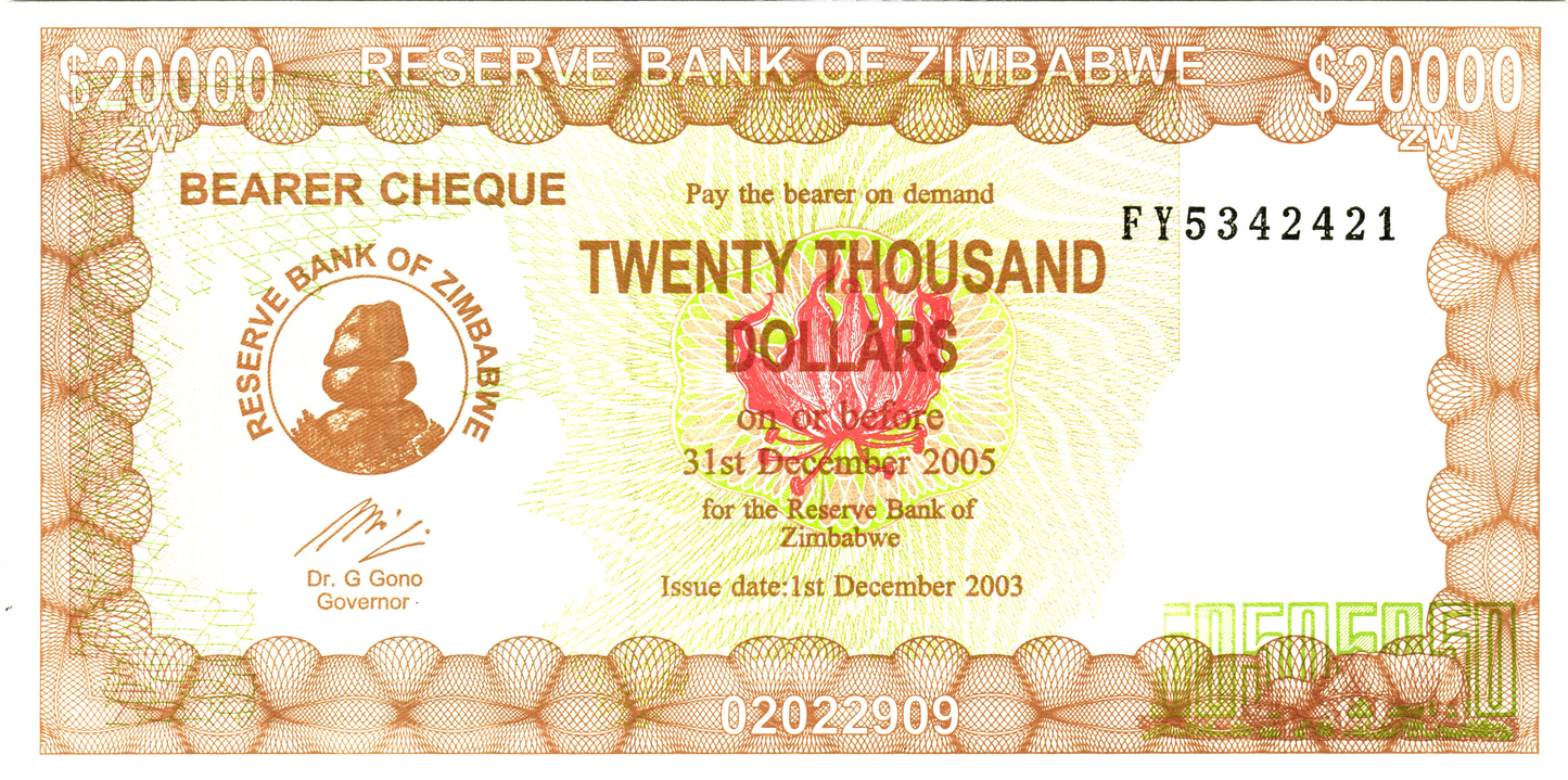 Zimbabwe 20000 Dollars 2005, P23, UNC
