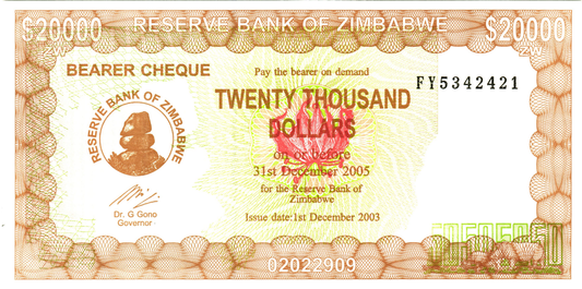 Zimbabwe 20000 Dollars 2005, P23, UNC