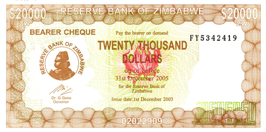 Zimbabwe 20000 Dollars 2003, P23f, UNC