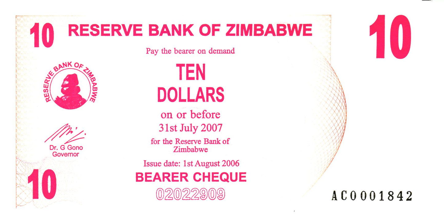 Zimbabwe 10 Dollars 2006, P39, UNC