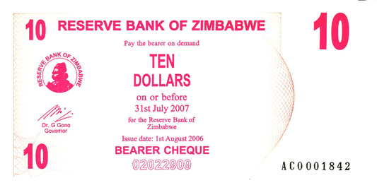 Zimbabwe 10 Dollars 2006, P39, UNC