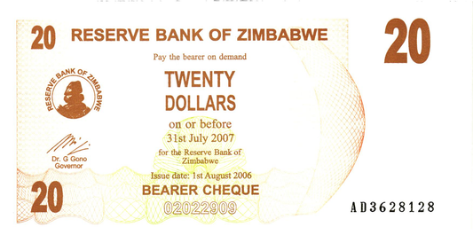 Zimbabwe 20 Dollars 2006, P40, UNC