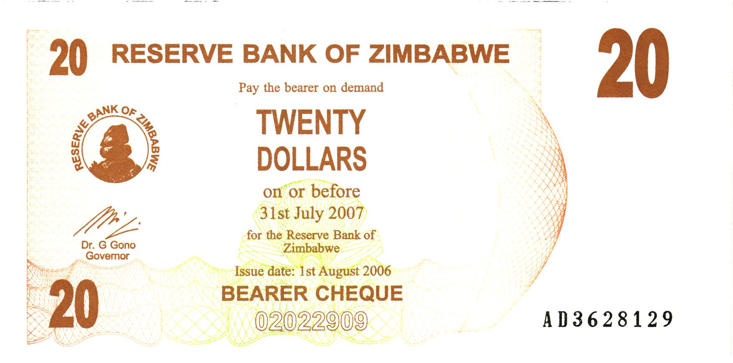 Zimbabwe 20 Dollars 2006, P40, UNC