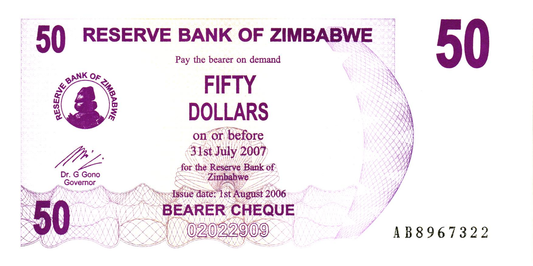 Zimbabwe 50 Dollars 2006, P41, UNC
