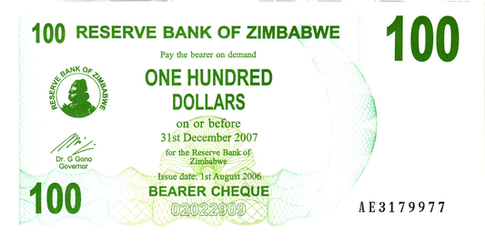 Zimbabwe 100 Dollars 2006, P42, UNC