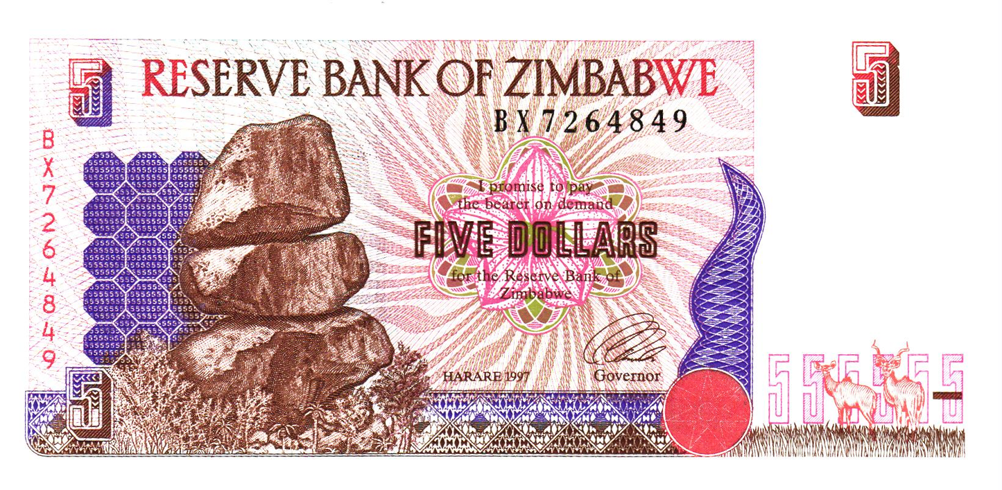 Zimbabwe 5 Dollars 1997, P5, UNC