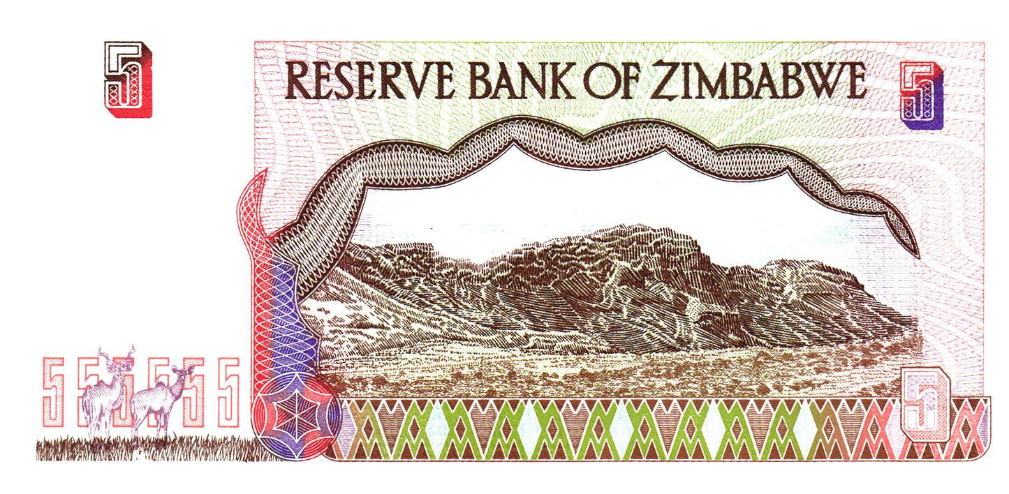 Zimbabwe 5 Dollars 1997, P5, UNC