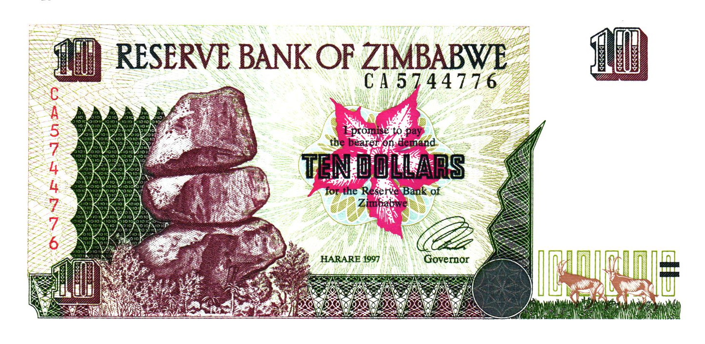 Zimbabwe 10 Dollars 1997, P6, UNC