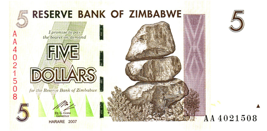 Zimbabwe 5 Dollars 2007, P66, UNC