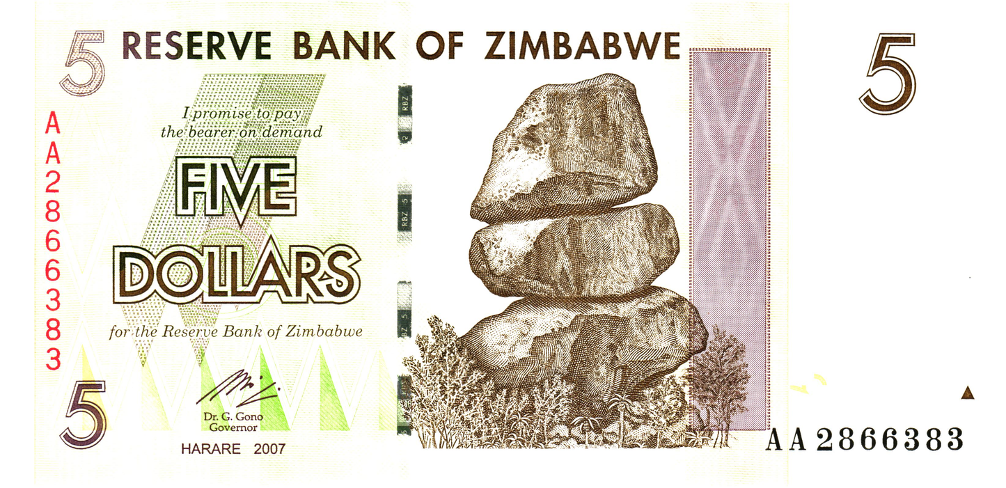Zimbabwe 5 Dollars 2007, P66, UNC