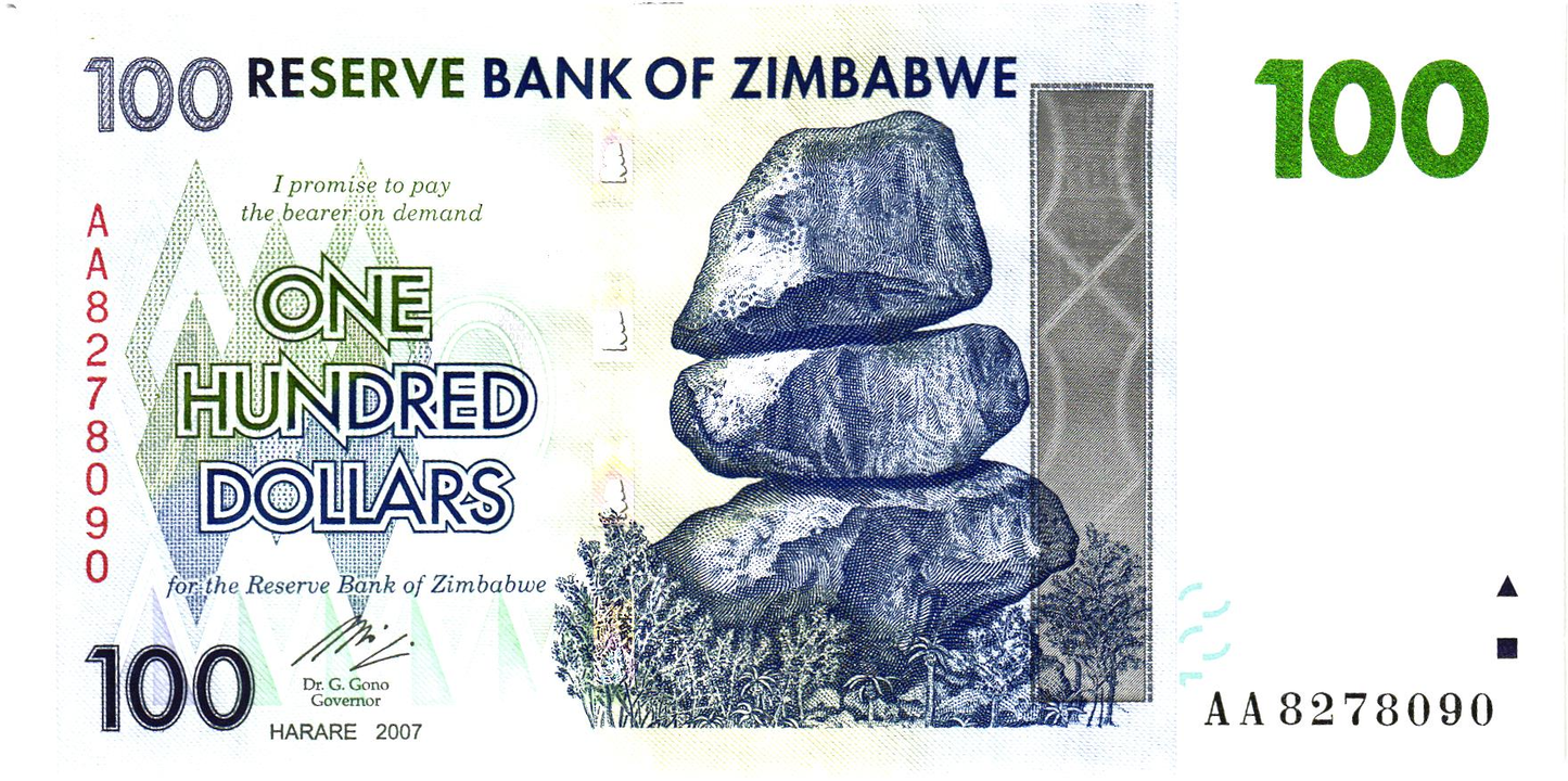 Zimbabwe 100 Dollars 2007, P69, UNC