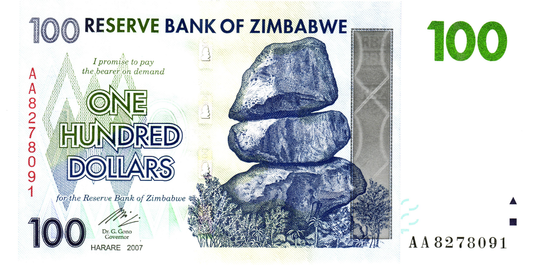 Zimbabwe 100 Dollars 2007, P69, UNC