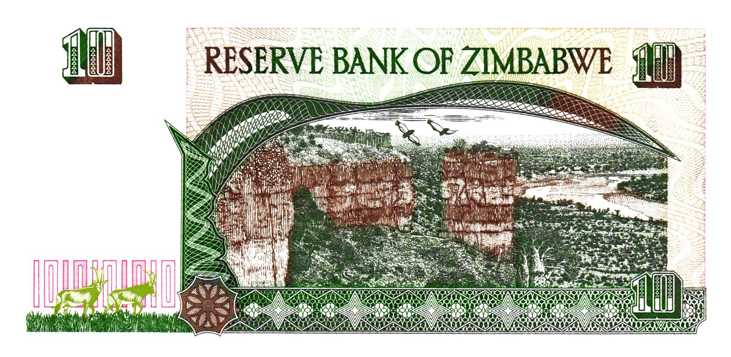 Zimbabwe 10 Dollars 1997, P6, UNC