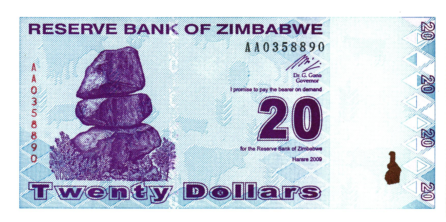 Zimbabwe 20 Dollars 2009, P95, UNC