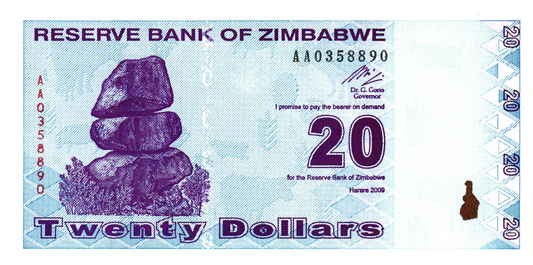 Zimbabwe 20 Dollars 2009, P95, UNC