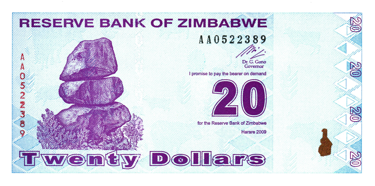 Zimbabwe 20 Dollars 2009, P95, UNC