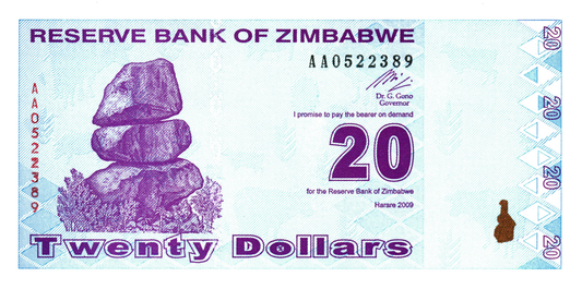 Zimbabwe 20 Dollars 2009, P95, UNC