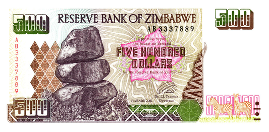 Zimbabwe 500 Dollars 2001, P11, UNC