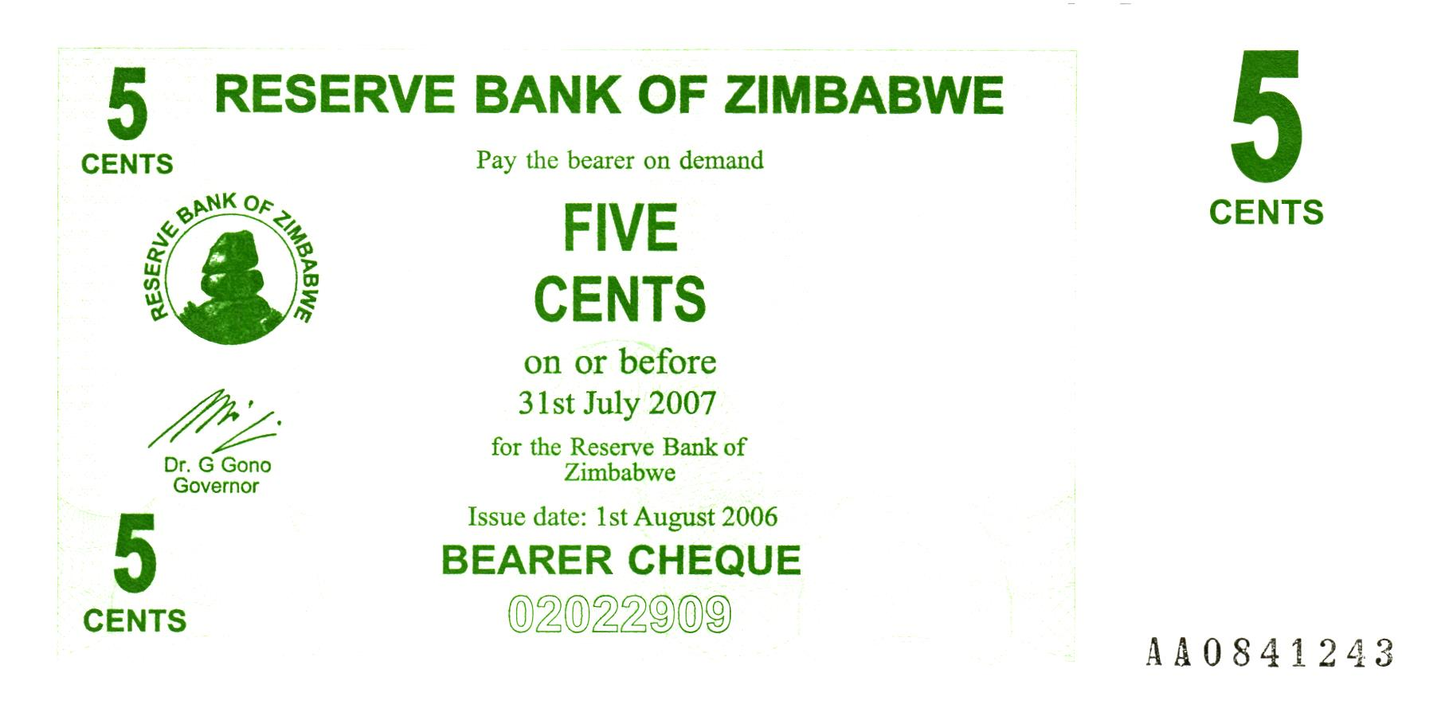 Zimbabwe 5 Cents 2006, P34, UNC