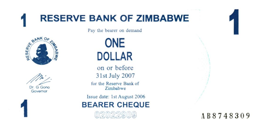 Zimbabwe 1 Dollar 2007, P37, UNC