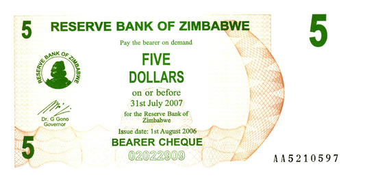 Zimbabwe 5 Dollars 2006, P38, UNC