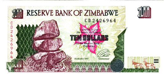 Zimbabwe 10 Dollars 1997, P6, UNC