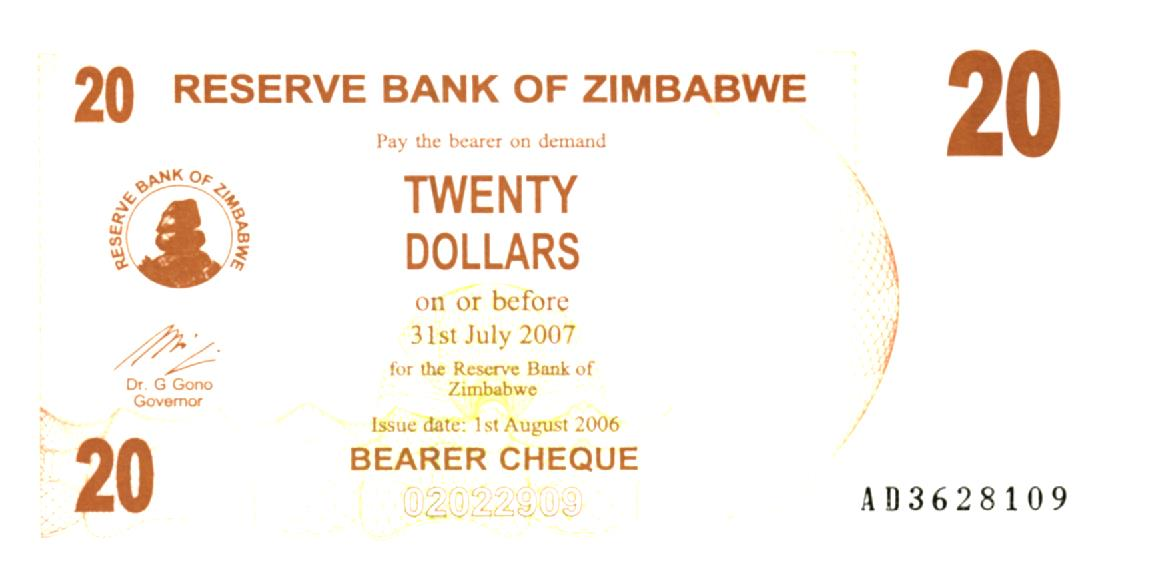 Zimbabwe 20 Dollars 2006, P40, UNC