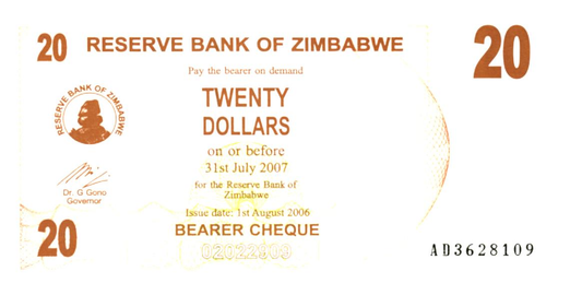 Zimbabwe 20 Dollars 2006, P40, UNC