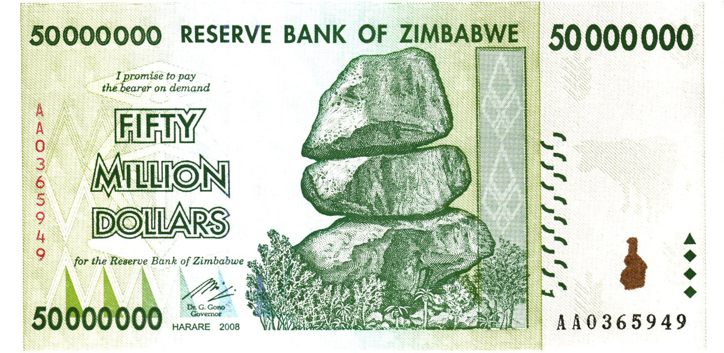 Zimbabwe 50 Million Dollars 2008, P79, UNC : 2 pieces
