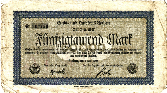 Emergency Issue - Notgeld Germany 50000 Mark 1923 Aachen